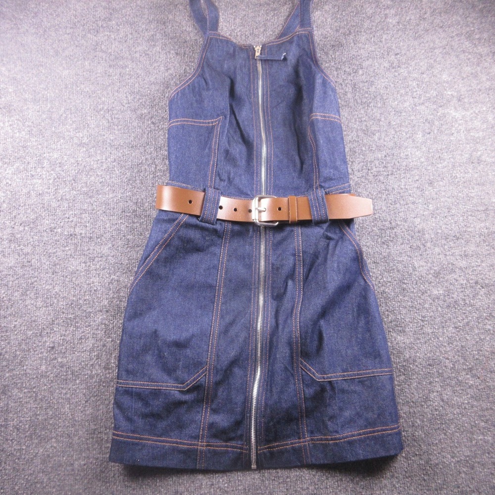 Nicholas Dress Womens 0 Blue Denim Andri Utility Apron Mini Belted Zip